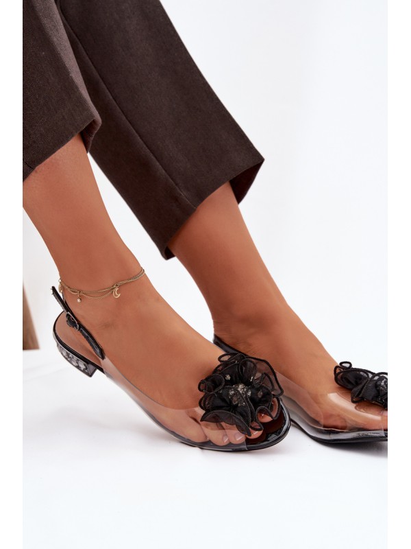 Transparent Low Heel Sandals with Crystals and Decoration D&A MR52-230 Black
