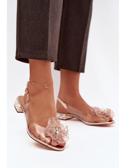 Transparent low heel sandals with crystals and decoration D&A MR52-230 pink gold