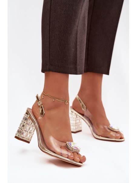 Transparent block heel sandals with crystals D&A MR52-239 gold