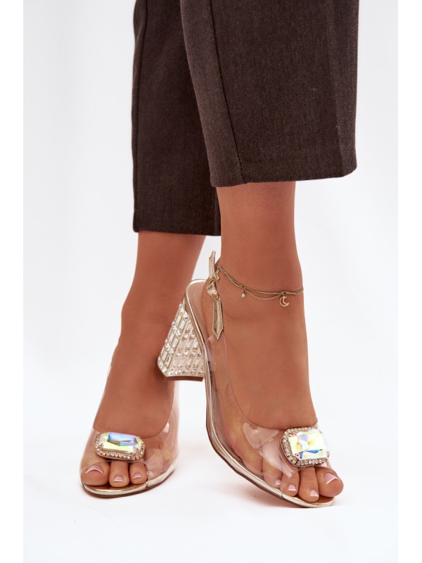 Transparent block heel sandals with crystals D&A MR52-239 gold 2