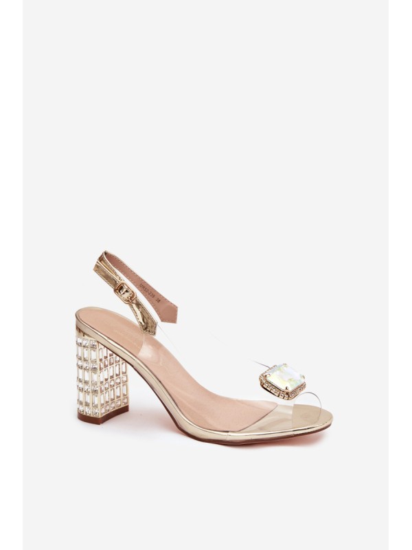 Transparent block heel sandals with crystals D&A MR52-239 gold