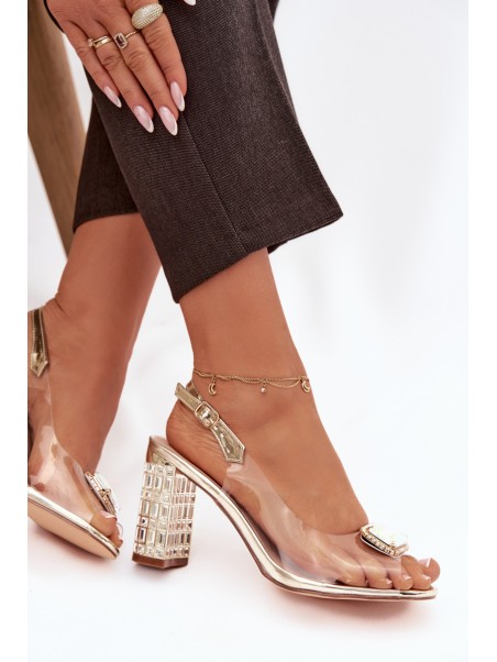 Transparent block heel sandals with crystals D&A MR52-239 gold