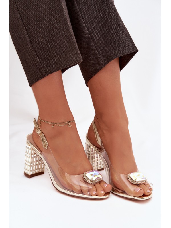 Transparent block heel sandals with crystals D&A MR52-239 gold