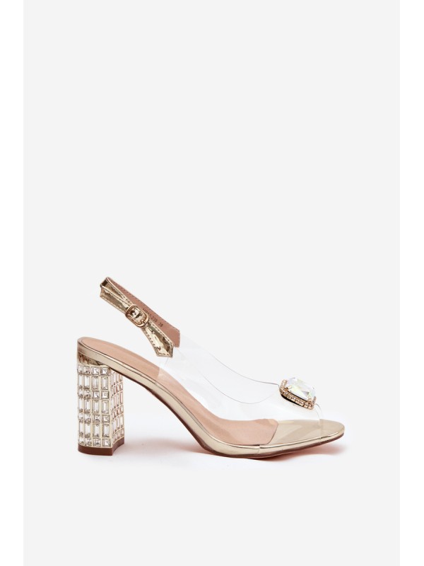 Transparent block heel sandals with crystals D&A MR52-239 gold