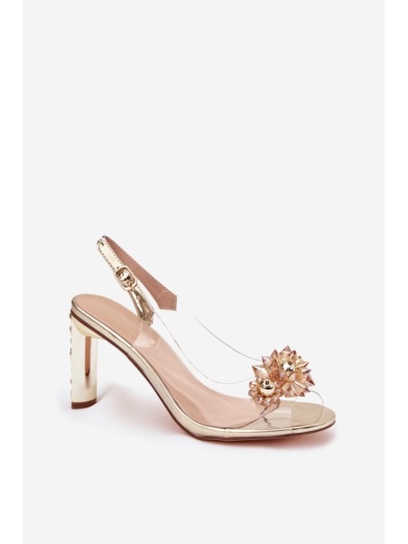 Transparent Block Heel Sandals With Embellishments D&A MR52-232 Gold
