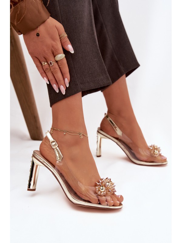 Transparent Block Heel Sandals With Embellishments D&A MR52-232 Gold