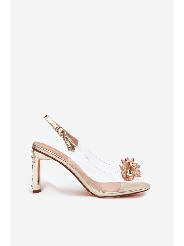 Transparent Block Heel Sandals With Embellishments D&A MR52-232 Gold