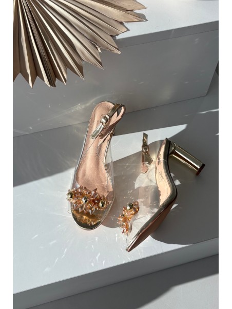 Transparent Block Heel Sandals With Embellishments D&A MR52-232 Gold