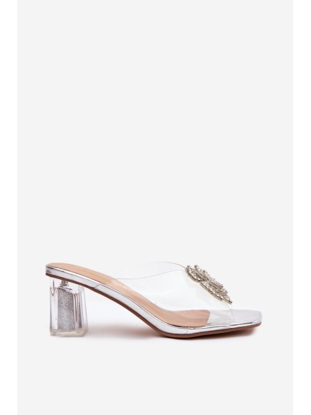 Transparent Block Heels Sandals with Decoration D&A MR1037-20 Silver