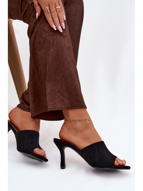 Women's Slippers on Heel with Eco Suede Black Isolia