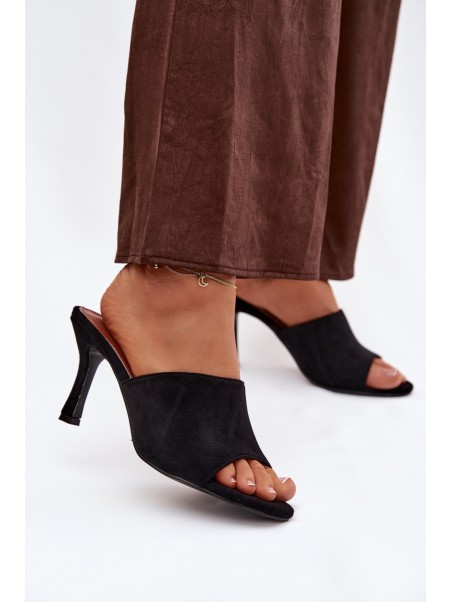 Women's Slippers on Heel with Eco Suede Black Isolia