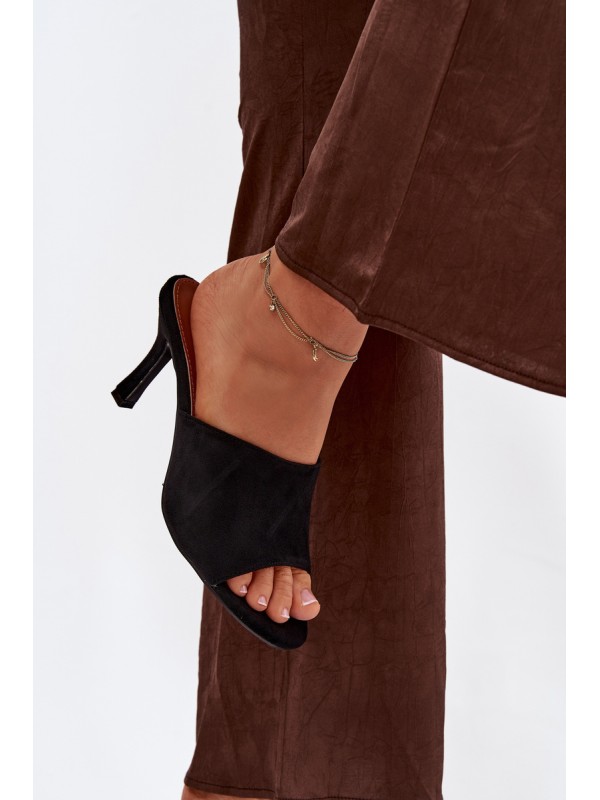 Women's Slippers on Heel with Eco Suede Black Isolia