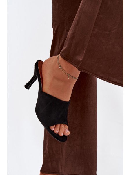 Women's Slippers on Heel with Eco Suede Black Isolia