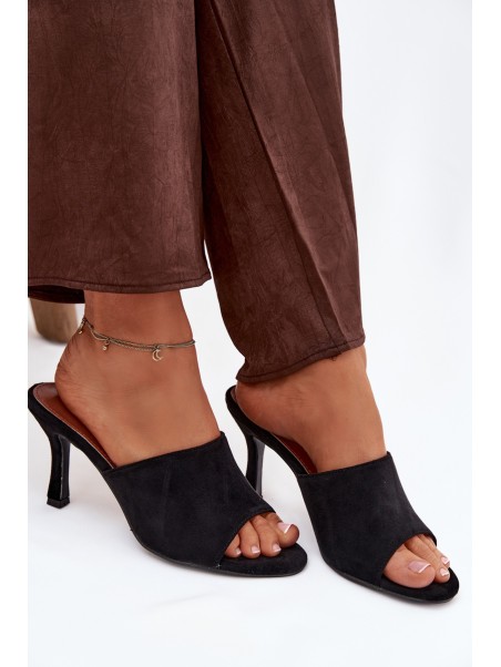 Women's Slippers on Heel with Eco Suede Black Isolia