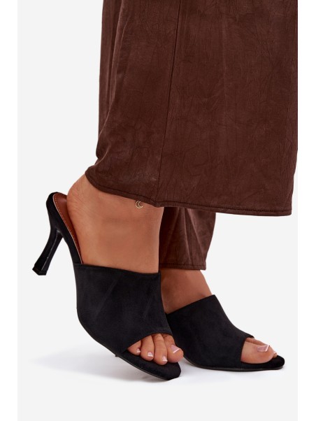 Women's Slippers on Heel with Eco Suede Black Isolia