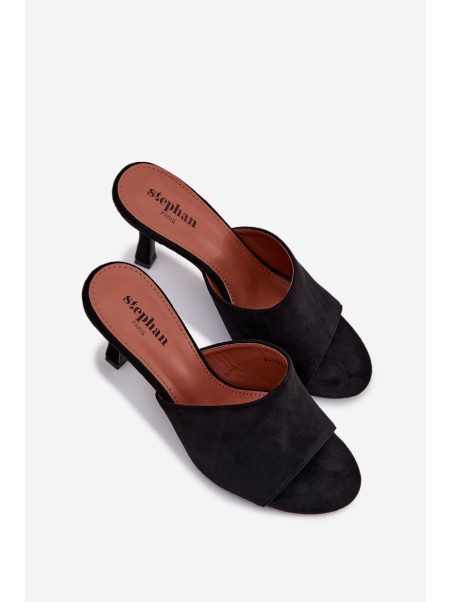 Women's Slippers on Heel with Eco Suede Black Isolia