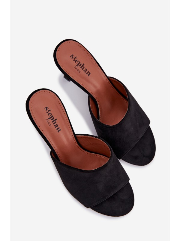 Women's Slippers on Heel with Eco Suede Black Isolia