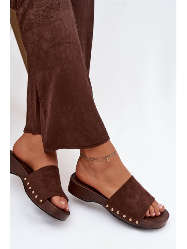 Women's Slippers with Gold Buckles Chocolate Ferinna
