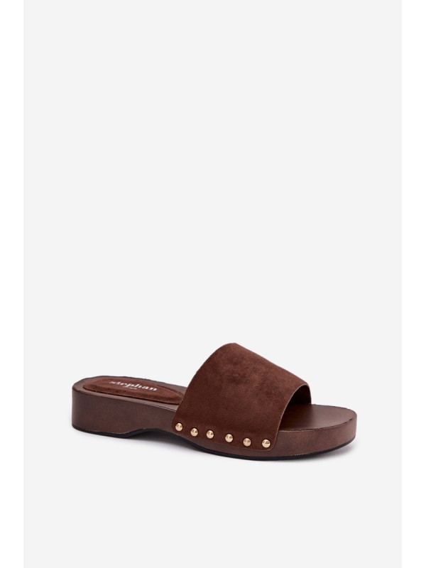 Women's Slippers with Gold Buckles Chocolate Ferinna