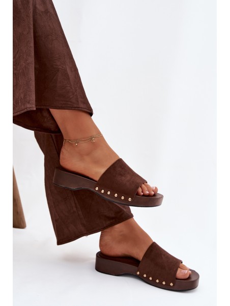 Women's Slippers with Gold Buckles Chocolate Ferinna