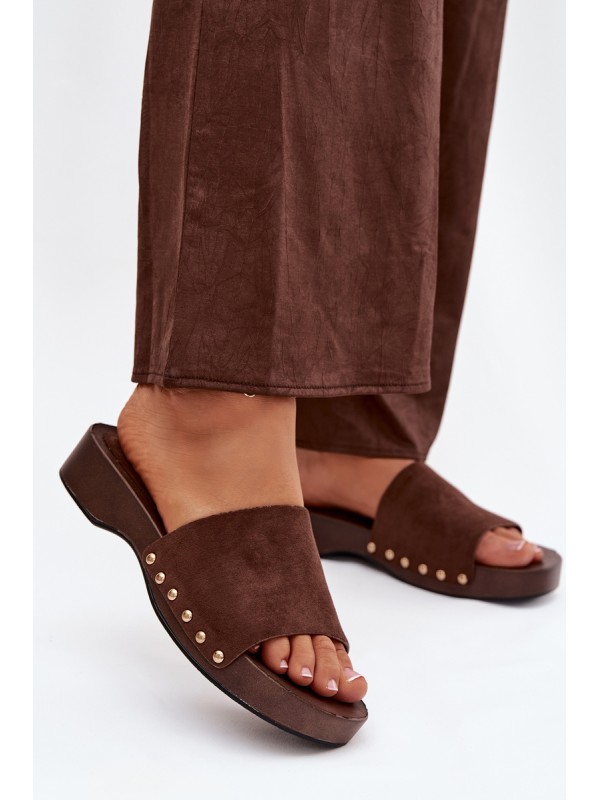 Women's Slippers with Gold Buckles Chocolate Ferinna