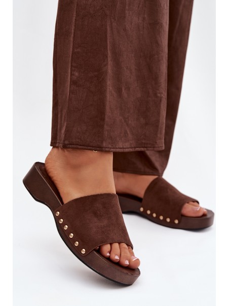 Women's Slippers with Gold Buckles Chocolate Ferinna