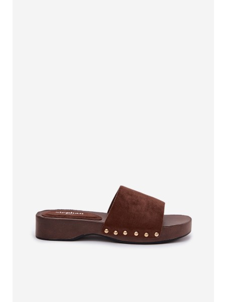 Women's Slippers with Gold Buckles Chocolate Ferinna