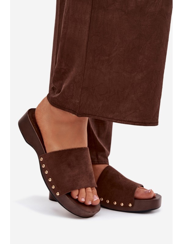 Women's Slippers with Gold Buckles Chocolate Ferinna