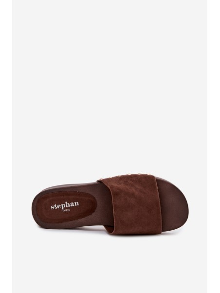 Women's Slippers with Gold Buckles Chocolate Ferinna