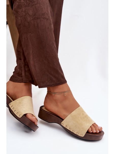 Women's Slides with Gold Buckles Yellow Ferinna