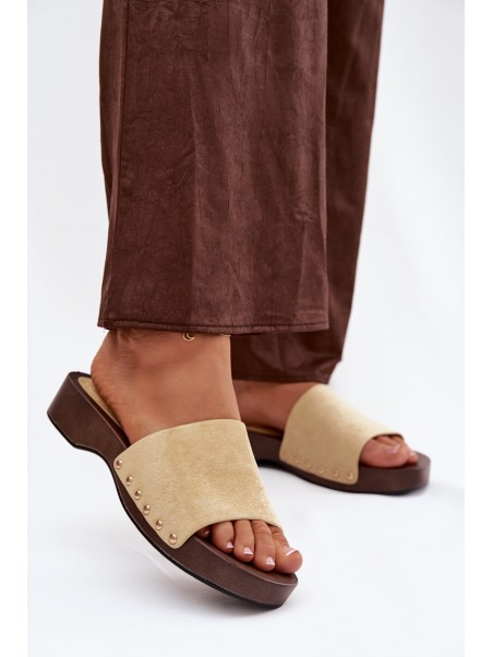 Women's Slides with Gold Buckles Yellow Ferinna