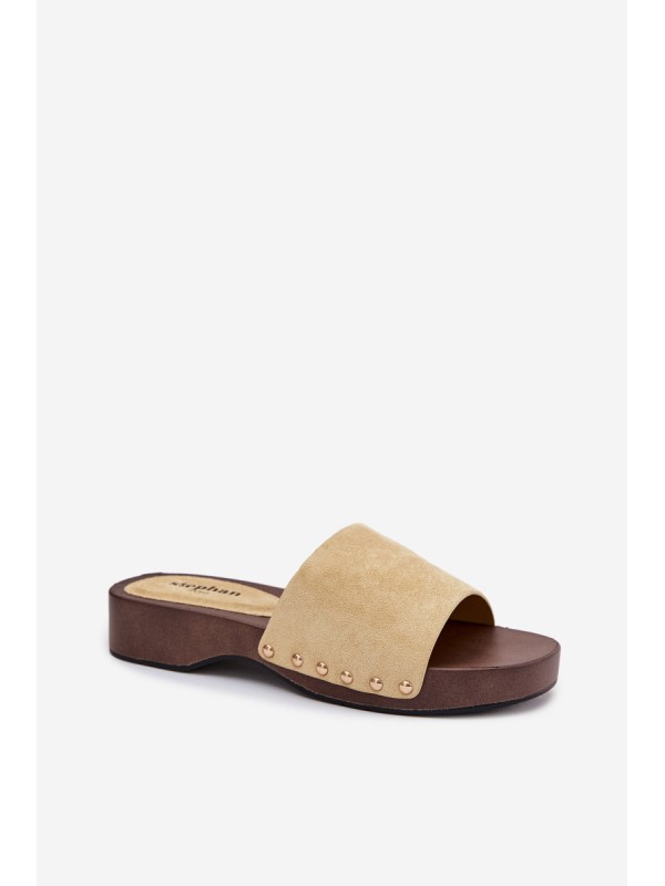 Women's Slides with Gold Buckles Yellow Ferinna