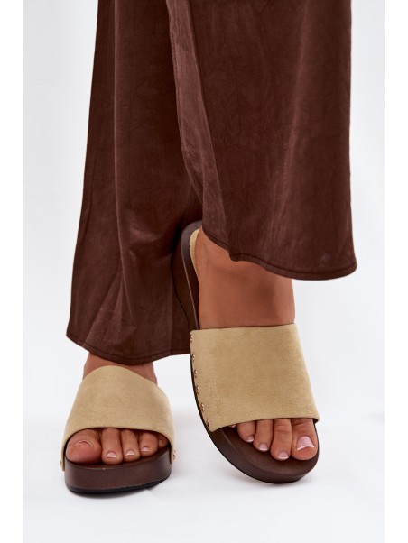 Women's Slides with Gold Buckles Yellow Ferinna