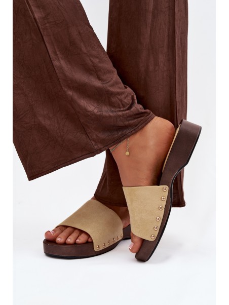 Women's Slides with Gold Buckles Yellow Ferinna