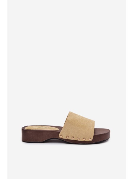 Women's Slides with Gold Buckles Yellow Ferinna