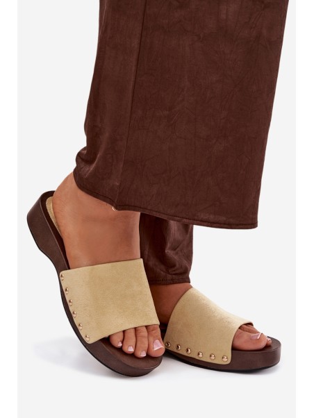 Women's Slides with Gold Buckles Yellow Ferinna