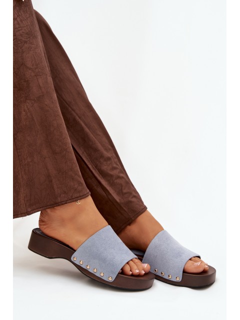 Women's slippers with gold studs blue Ferinna