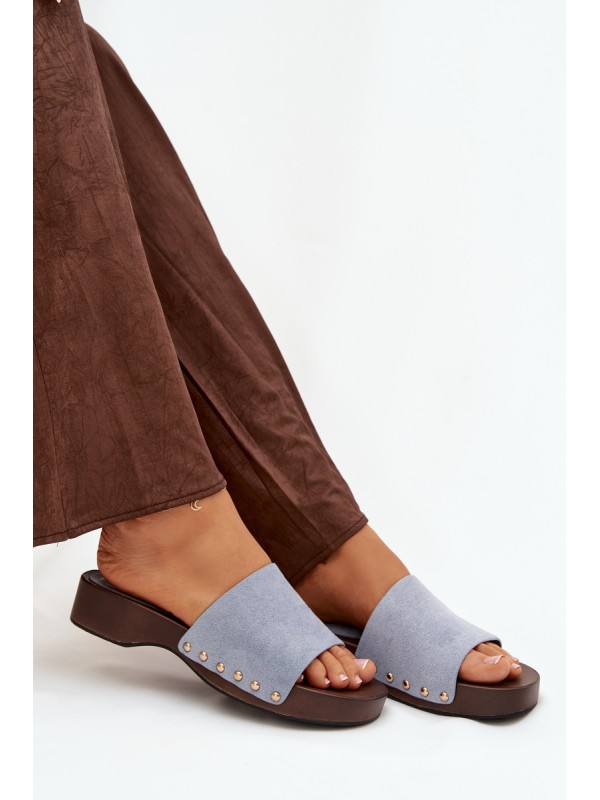 Women's slippers with gold studs blue Ferinna