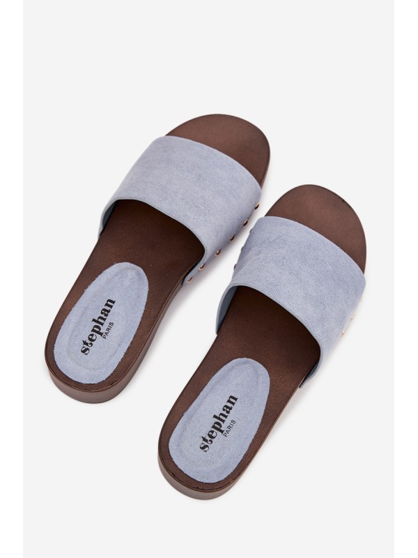 Women's slippers with gold studs blue Ferinna