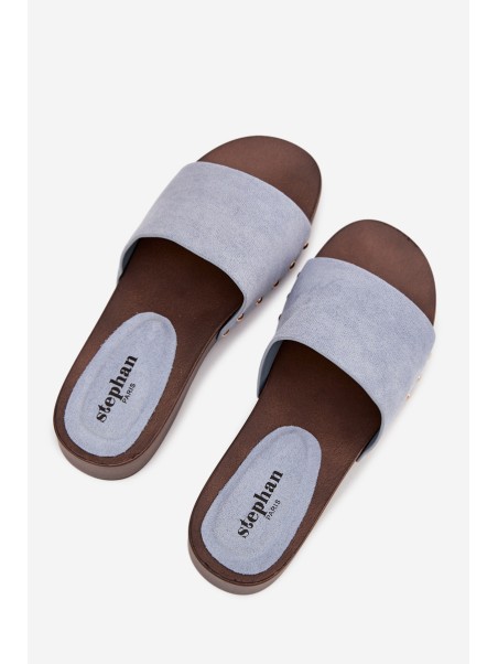 Women's slippers with gold studs blue Ferinna