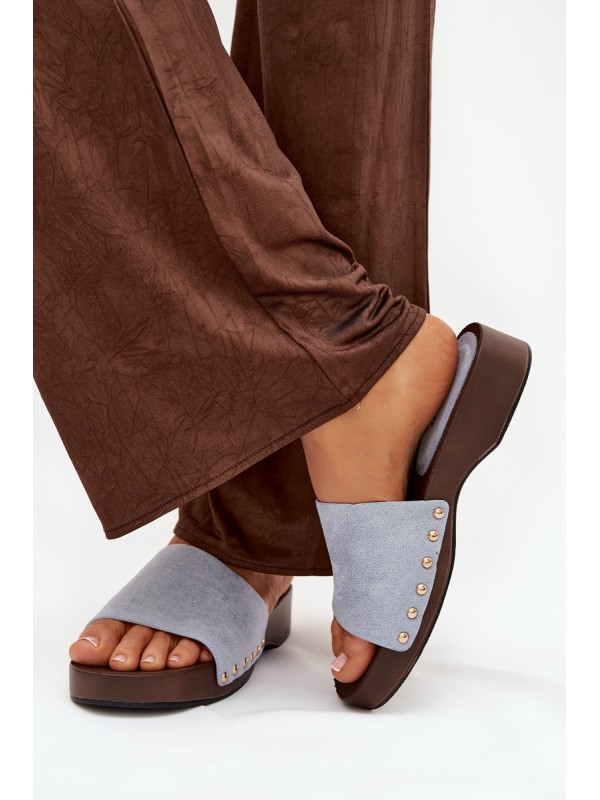 Women's slippers with gold studs blue Ferinna