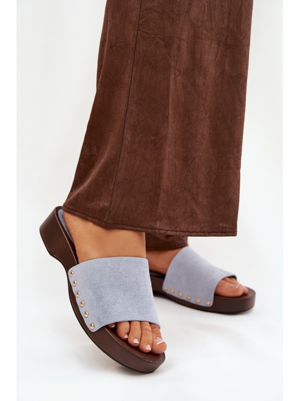 Women's slippers with gold studs blue Ferinna