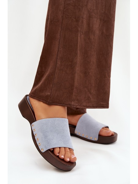 Women's slippers with gold studs blue Ferinna