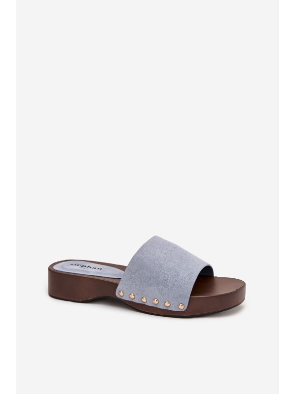 Women's slippers with gold studs blue Ferinna