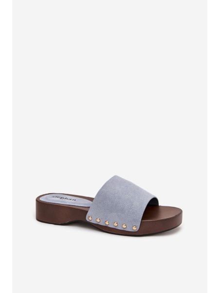 Women's slippers with gold studs blue Ferinna