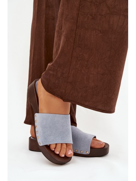 Women's slippers with gold studs blue Ferinna