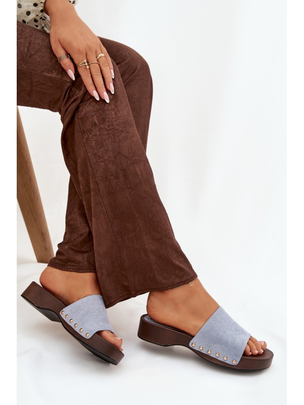 Women's slippers with gold studs blue Ferinna