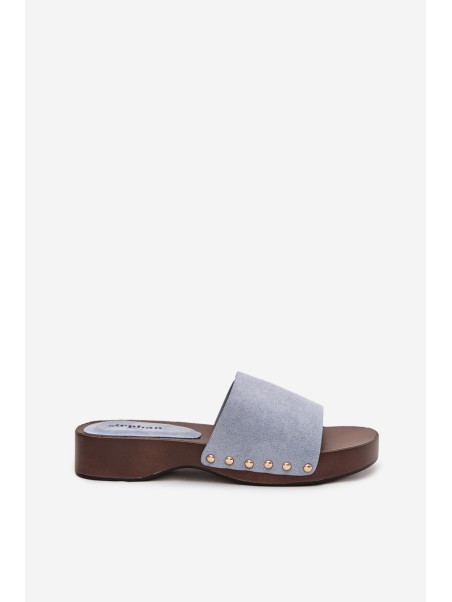 Women's slippers with gold studs blue Ferinna