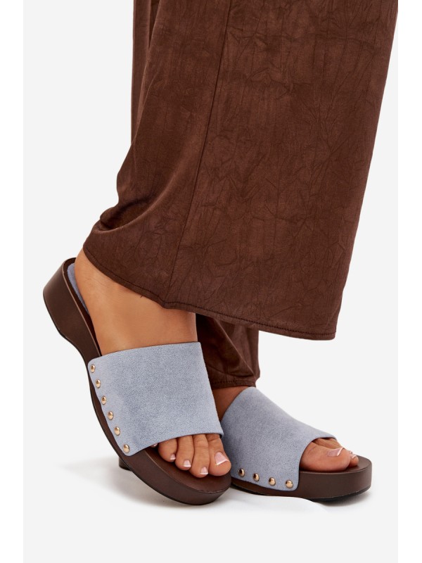 Women's slippers with gold studs blue Ferinna