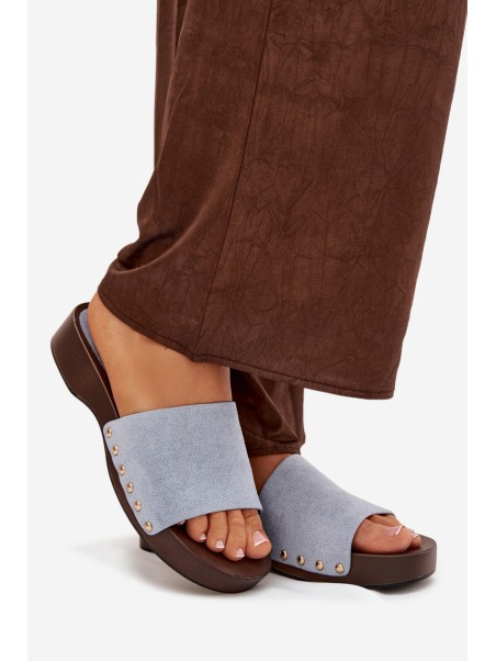 Women's slippers with gold studs blue Ferinna